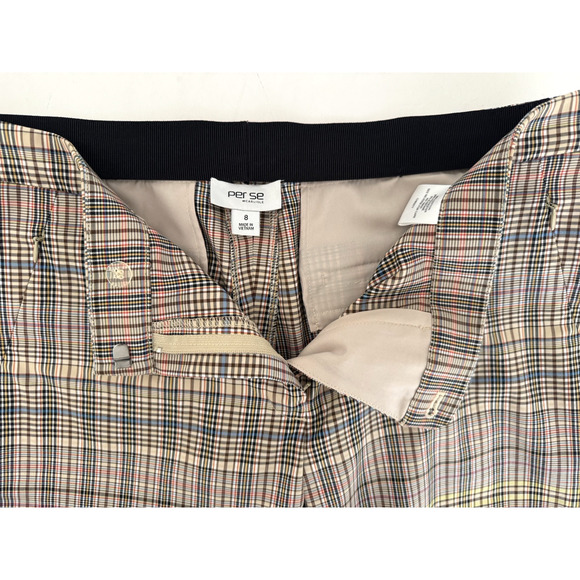 Per Se by Carlisle Ankle Pants 8 Christy Tan Blue Plaid Cotton Stretch Tapered - Picture 7 of 10